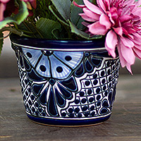 Maceta de cerámica, 'Bewitched Nature' (mini) - Maceta de cerámica clásica hecha a mano en tonos índigo (Mini)