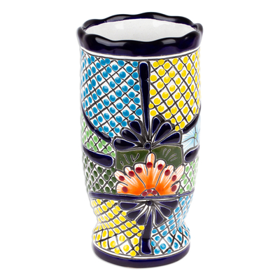 Jarrón de ceramica - Jarrón de cerámica colorido hecho a mano con temática de hacienda
