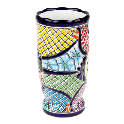 Jarrón de ceramica - Jarrón de cerámica colorido hecho a mano con temática de hacienda