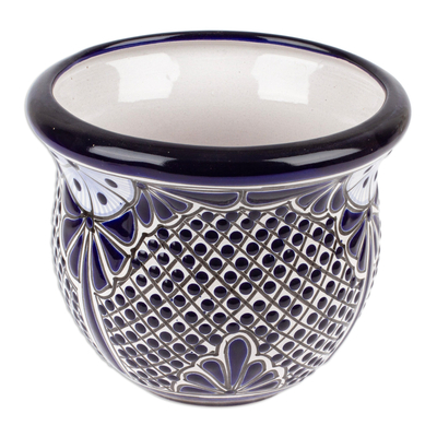 Maceta de cerámica, (grande) - Macetero clásico de cerámica índigo con forma de jarrón (grande)