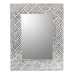 Aluminum repousse mirror, 'Amber Crystal Glow' - Handcrafted Antiqued Aluminum Repousse Floral Wall Mirror