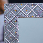 Aluminum repousse mirror, 'Amber Crystal Glow' - Handcrafted Antiqued Aluminum Repousse Floral Wall Mirror