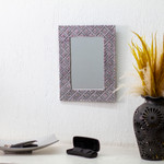 Aluminum repousse mirror, 'Amber Crystal Glow' - Handcrafted Antiqued Aluminum Repousse Floral Wall Mirror