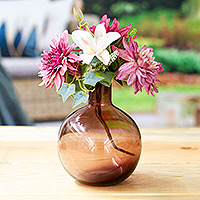 Handblown glass vase, 'Bordeaux Dream' - Eco-Friendly Handblown Clear Bordeaux Glass Vase