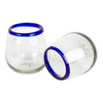 Handblown stemless wine glasses, 'Cobalt Day' (pair) - Cobalt Blue and Clear Handblown Stemless Wine Glasses (Pair)