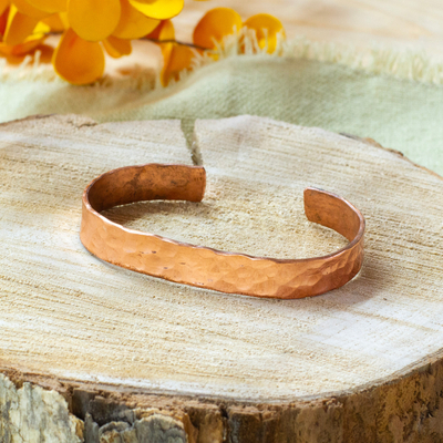 Classic Hammered Copper Cuff Bracelet Crafted in Mexico, 'Memories of  Delight'