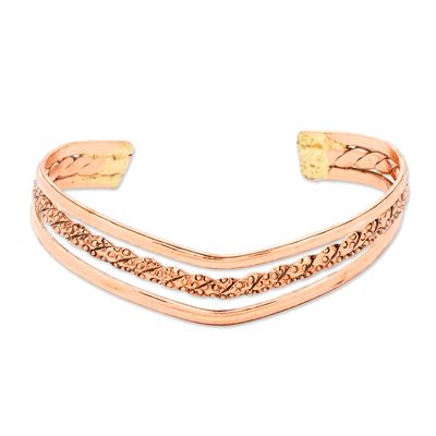 Copper cuff bracelet, 'Fortunate Deity' - High-Polished Copper Cuff Bracelet Crafted in Mexico