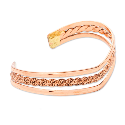 Copper cuff bracelet, 'Fortunate Deity' - High-Polished Copper Cuff Bracelet Crafted in Mexico