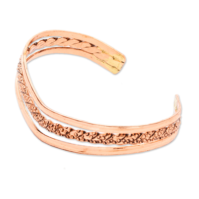 Kupfer-Manschettenarmband, „Fortunate Deity“ – Hochglanzpoliertes Kupfer-Manschettenarmband, hergestellt in Mexiko