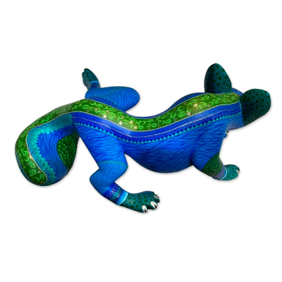 Alebrije-Skulptur aus Holz - Mexikanische Handbemalte Alebrije-Skulptur Aus Blauem, Grünem Fuchsholz