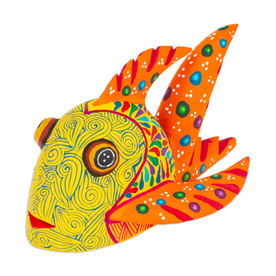 Figura alebrije de madera - Figura de alebrije de madera de pez amarillo pintado a mano mexicano