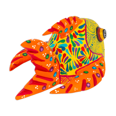 Figura alebrije de madera - Figura de alebrije de madera de pez amarillo pintado a mano mexicano