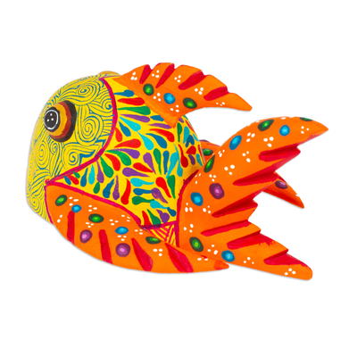 Wood alebrije figurine, 'Yellow Fish' - Mexican Hand-Painted Yellow Fish Wood Alebrije Figurine