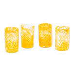 Handblown recycled glass tumblers, 'Garden Relaxation in Mango' (set of 4) - Set of 4 Orange Mexican Handblown Recycled Glass Tumblers