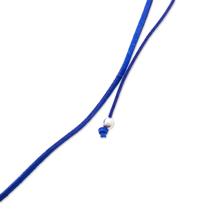 Art glass pendant necklace, 'My Lapis Love' - Art Glass Heart-Shaped Pendant Necklace in Lapis Blue