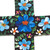 Cruz de madera - Cruz de madera floral azul y verde pintada a mano de México