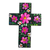 Cruz de madera - Cruz de madera floral magenta y verde pintada a mano de México