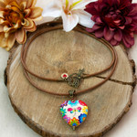 Wood pendant necklace, 'Resilient Realm' - Hand-Painted Floral Dragonfly Pinewood Pendant Necklace