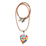 Wood pendant necklace, 'Resilient Realm' - Hand-Painted Floral Dragonfly Pinewood Pendant Necklace