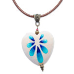 Wood pendant necklace, 'Resilient Realm' - Hand-Painted Floral Dragonfly Pinewood Pendant Necklace