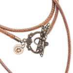 Wood pendant necklace, 'Resilient Realm' - Hand-Painted Floral Dragonfly Pinewood Pendant Necklace