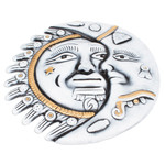 Ceramic wall art, 'Ivory Reunion' - Ivory and Golden Sun and Moon-Themed Ceramic Wall Art