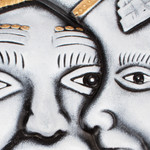 Ceramic wall art, 'Ivory Reunion' - Ivory and Golden Sun and Moon-Themed Ceramic Wall Art