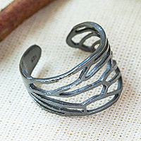 Sterling silver wrap ring, 'Refined Flutter' - Oxidized Wing-Shaped Sterling Silver Wrap Ring