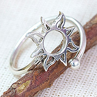 Sterling silver wrap ring, 'Immortal Sun' - High-Polished Sun-Themed Sterling Silver Wrap Ring