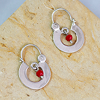 Crystal and sterling silver hoop earrings, 'Red Shine' - Red Crystal and Sterling Silver Hoop Earrings from Mexico
