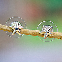 Sterling silver stud earrings, 'Immortal Icon' - High-Polished Star-Shaped Sterling Silver Stud Earrings