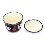 Ceramic flower pot and saucer, 'Dreamy Doves' - Dove and Fruit-Themed Blue Ceramic Flower Pot and Saucer