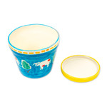 Ceramic flower pot and saucer, 'Serene Cows' - Painted Cow and Tree Blue Ceramic Flower Pot and Saucer