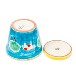Ceramic flower pot and saucer, 'Serene Cows' - Painted Cow and Tree Blue Ceramic Flower Pot and Saucer