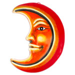 Ceramic wall art, 'Moon for Passion' - Hand-Painted Red, Orange and Yellow Moon Ceramic Wall Art