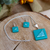 Dichroic art glass jewelry set, 'Square Serenity' - Square Aqua Dichroic Art Glass Jewelry Set