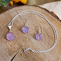 Dichroic art glass jewellery set, 'Wisteria World' - Round Wisteria Dichroic Art Glass jewellery Set from Mexico