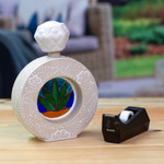 Ceramic tequila decanter, 'Promise of Grace' - Painted Ring-Shaped Ivory and White Ceramic Tequila Decanter