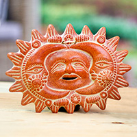 Ceramic wall art, 'Eclipse in My Homeland' - Folk Art Handcrafted Ceramic Sun and Moon Wall Art