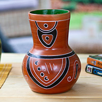 Ceramic decorative vase, 'Treasure of Majesty' - Traditional Folk Art Brown and Green Ceramic Decorative Vase