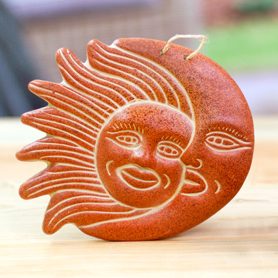 Keramik-Wandkunst - Volkskunst-Keramik-Wandkunst mit Sonnen- und Mondmotiv aus Mexiko