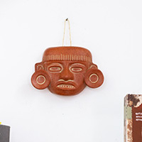Ceramic mask, 'Ancestor of Greatness' - Classic Folk Art Handcrafted Brown Ceramic Mask from Mexico