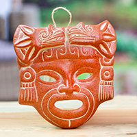 Máscara de cerámica, 'Ancestro de Majestad' - Máscara de cerámica marrón de arte popular hecha a mano en México