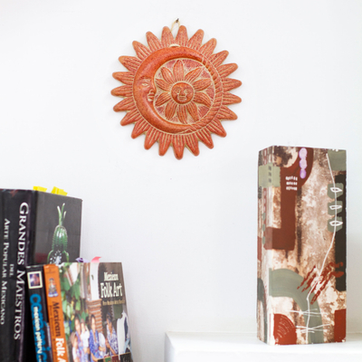 Keramik-Wandkunst, „Frühlingsfinsternis“ – traditionelle Volkskunst, Keramik-Wandkunst mit Sonne und Mond