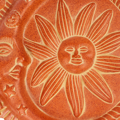 Arte de pared de cerámica - Arte popular tradicional Arte de pared de cerámica del sol y la luna