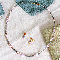 Multi-gemstone jewelry set, 'New Grace' - Labradorite, Cubic Zirconia and Pink Pearl Jewelry Set