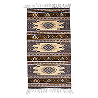Zapotec wool rug, 'Serene Mountains' (2.5x5) - Handwoven Patterned Zapotec Yellow and Grey Wool Rug (2.5x5)