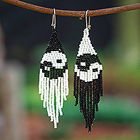 Glass beaded waterfall earrings, 'Double Balance' - Yin and Yang-Themed Glass Beaded Waterfall Earrings