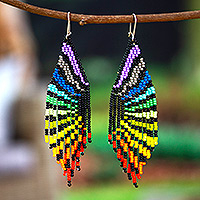 Glass beaded waterfall earrings, 'Butterfly Spirit' - Butterfly-Themed Rainbow Glass Beaded Waterfall Earrings