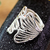 Sterling silver wrap ring, 'Verdure Heaven' - Polished Leafy Ginkgo-Shaped Sterling Silver Wrap Ring